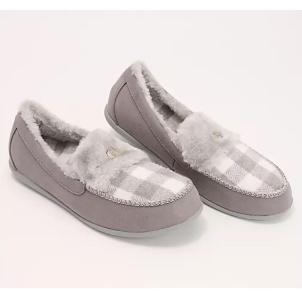 REVITALIGN Gray Plaid Women's Slippers fits like  size 8
